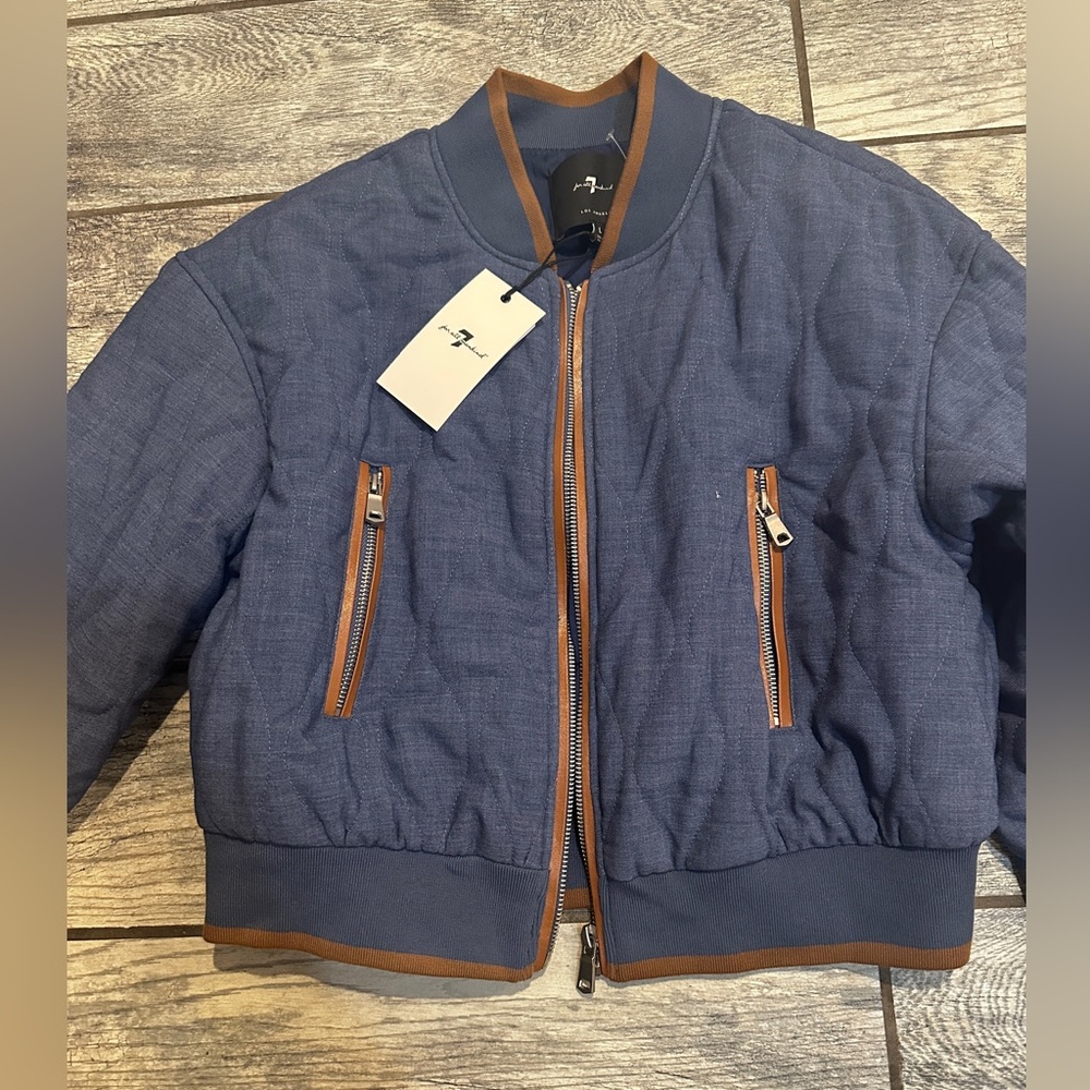 7 FOR ALL MANKIND QUILTED CHAMBRAY CROPPED BOMBER JACKET NWT SIZE LARGE